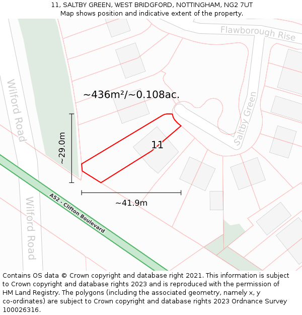 11, SALTBY GREEN, WEST BRIDGFORD, NOTTINGHAM, NG2 7UT: Plot and title map