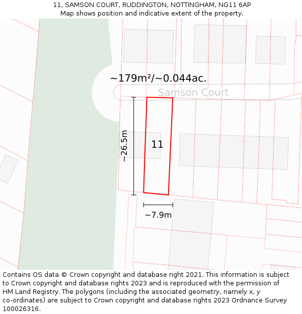 11, SAMSON COURT, RUDDINGTON, NOTTINGHAM, NG11 6AP: Plot and title map