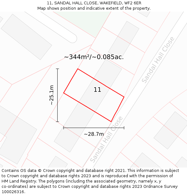 11, SANDAL HALL CLOSE, WAKEFIELD, WF2 6ER: Plot and title map