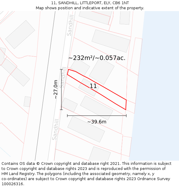 11, SANDHILL, LITTLEPORT, ELY, CB6 1NT: Plot and title map
