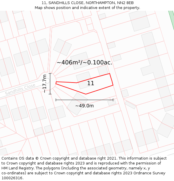11, SANDHILLS CLOSE, NORTHAMPTON, NN2 8EB: Plot and title map