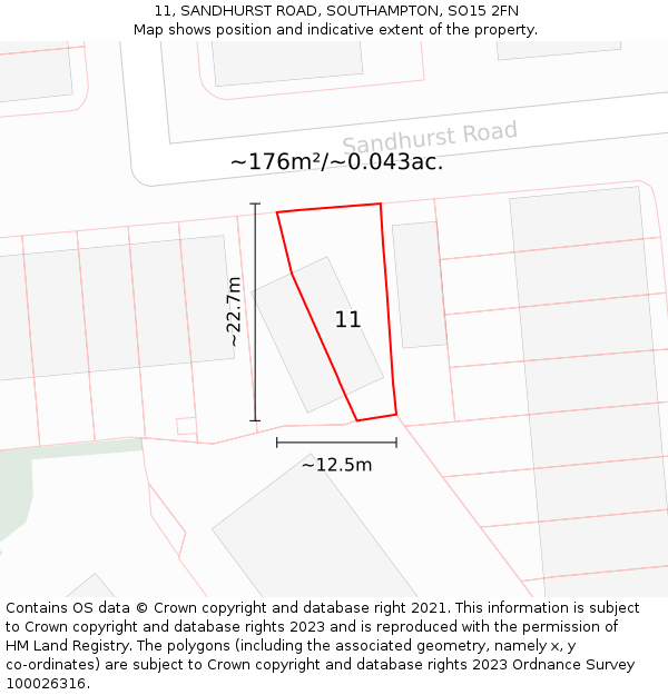 11, SANDHURST ROAD, SOUTHAMPTON, SO15 2FN: Plot and title map