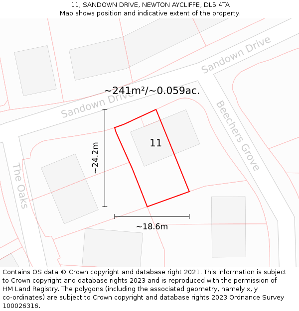 11, SANDOWN DRIVE, NEWTON AYCLIFFE, DL5 4TA: Plot and title map