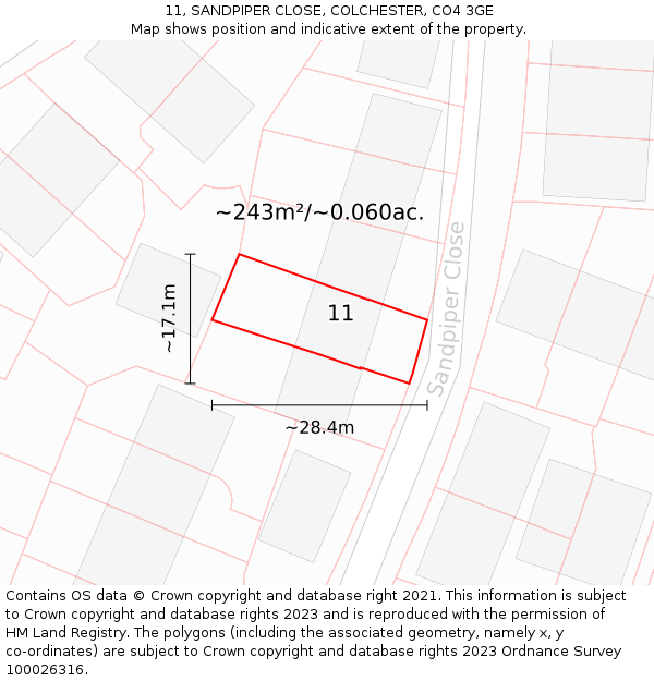 11, SANDPIPER CLOSE, COLCHESTER, CO4 3GE: Plot and title map