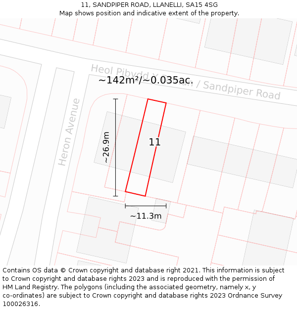 11, SANDPIPER ROAD, LLANELLI, SA15 4SG: Plot and title map