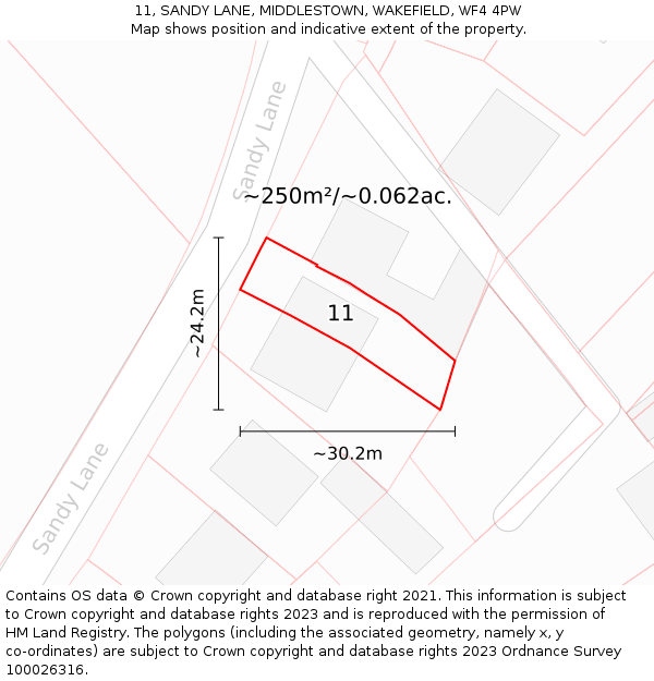 11, SANDY LANE, MIDDLESTOWN, WAKEFIELD, WF4 4PW: Plot and title map