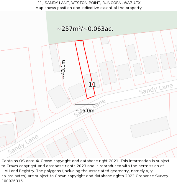 11, SANDY LANE, WESTON POINT, RUNCORN, WA7 4EX: Plot and title map