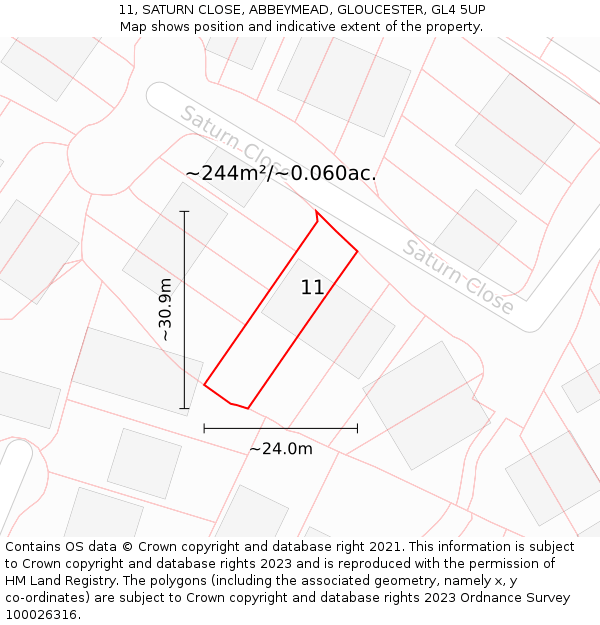 11, SATURN CLOSE, ABBEYMEAD, GLOUCESTER, GL4 5UP: Plot and title map