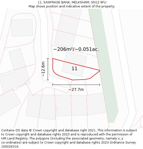 11, SAXIFRAGE BANK, MELKSHAM, SN12 6FU: Plot and title map