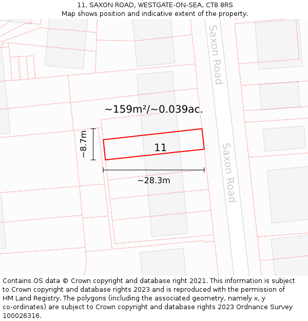 11, SAXON ROAD, WESTGATE-ON-SEA, CT8 8RS: Plot and title map