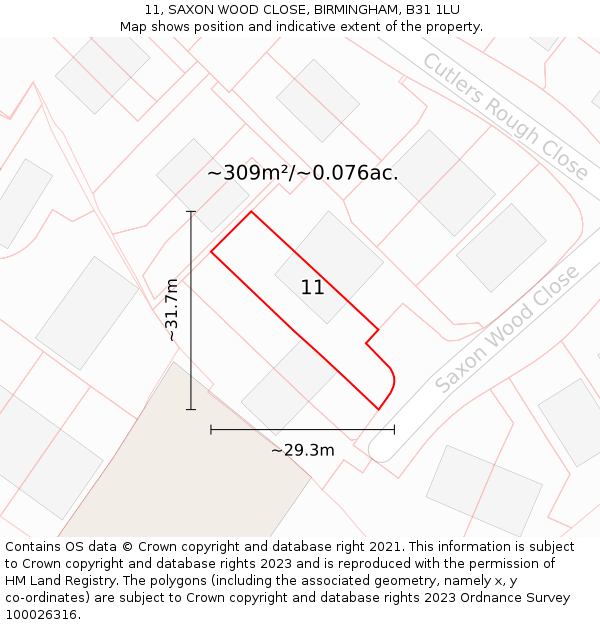 11, SAXON WOOD CLOSE, BIRMINGHAM, B31 1LU: Plot and title map