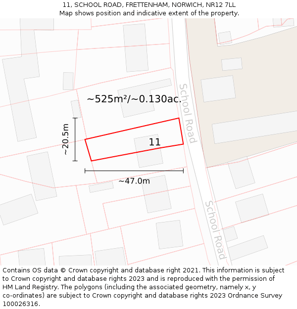 11, SCHOOL ROAD, FRETTENHAM, NORWICH, NR12 7LL: Plot and title map