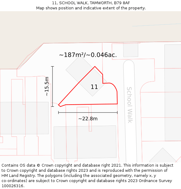 11, SCHOOL WALK, TAMWORTH, B79 8AF: Plot and title map