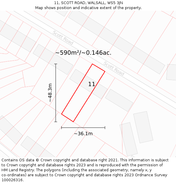 11, SCOTT ROAD, WALSALL, WS5 3JN: Plot and title map