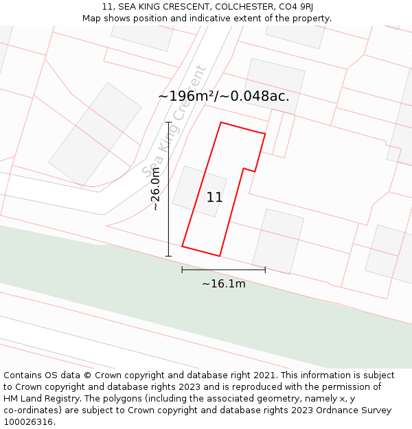 11, SEA KING CRESCENT, COLCHESTER, CO4 9RJ: Plot and title map