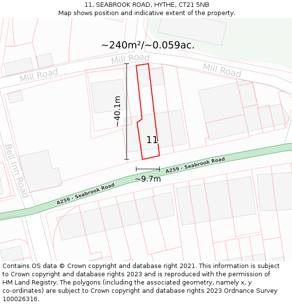 11, SEABROOK ROAD, HYTHE, CT21 5NB: Plot and title map