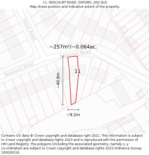 11, SEACOURT ROAD, OXFORD, OX2 9LD: Plot and title map