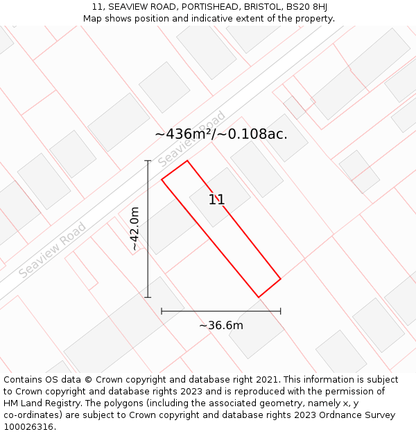11, SEAVIEW ROAD, PORTISHEAD, BRISTOL, BS20 8HJ: Plot and title map