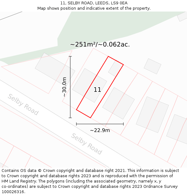 11, SELBY ROAD, LEEDS, LS9 0EA: Plot and title map