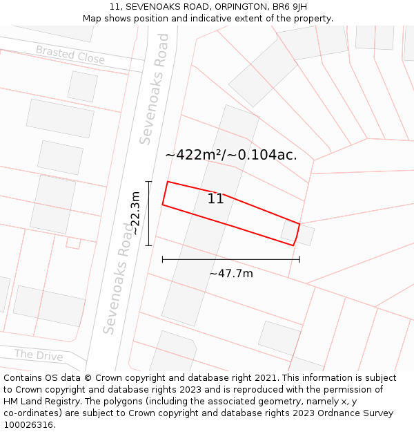 11, SEVENOAKS ROAD, ORPINGTON, BR6 9JH: Plot and title map