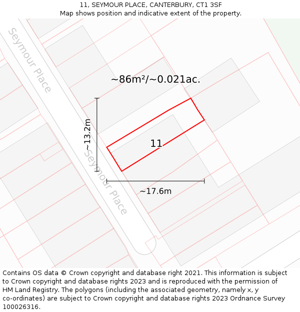 11, SEYMOUR PLACE, CANTERBURY, CT1 3SF: Plot and title map