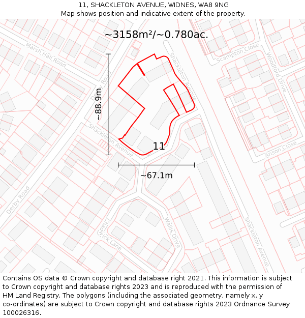 11, SHACKLETON AVENUE, WIDNES, WA8 9NG: Plot and title map