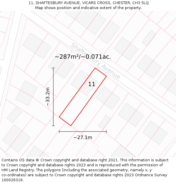 11, SHAFTESBURY AVENUE, VICARS CROSS, CHESTER, CH3 5LQ: Plot and title map