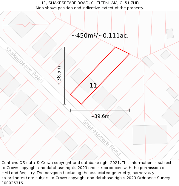 11, SHAKESPEARE ROAD, CHELTENHAM, GL51 7HB: Plot and title map