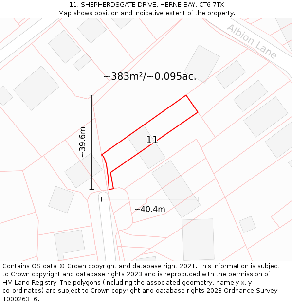 11, SHEPHERDSGATE DRIVE, HERNE BAY, CT6 7TX: Plot and title map