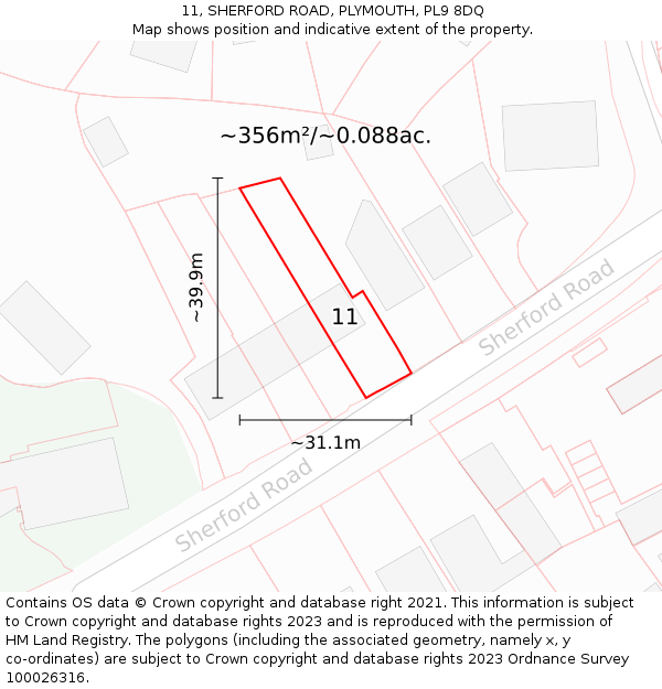 11, SHERFORD ROAD, PLYMOUTH, PL9 8DQ: Plot and title map