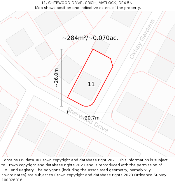 11, SHERWOOD DRIVE, CRICH, MATLOCK, DE4 5NL: Plot and title map