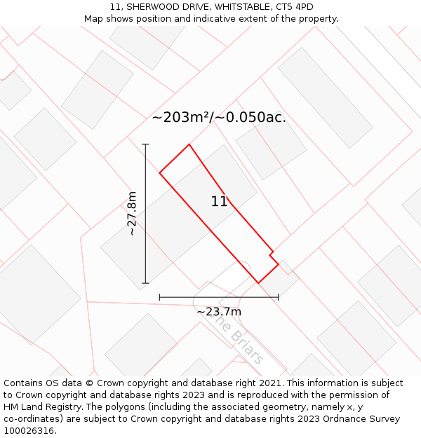 11, SHERWOOD DRIVE, WHITSTABLE, CT5 4PD: Plot and title map