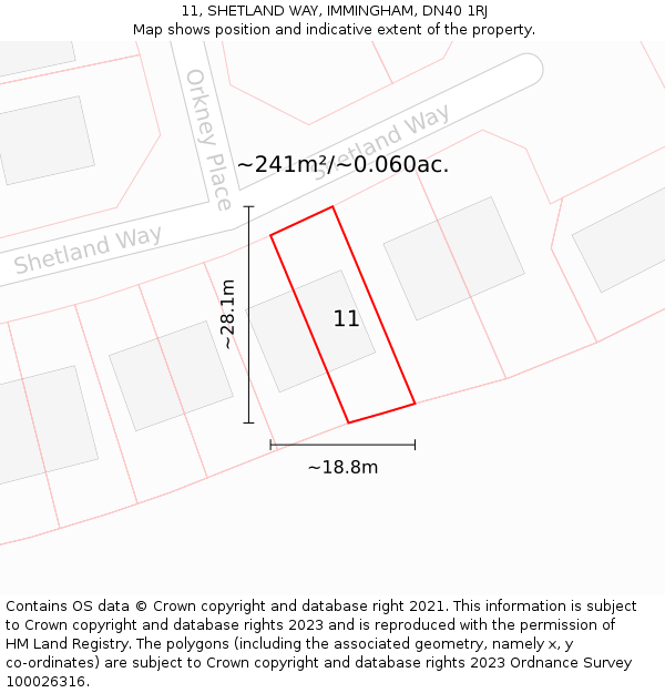 11, SHETLAND WAY, IMMINGHAM, DN40 1RJ: Plot and title map