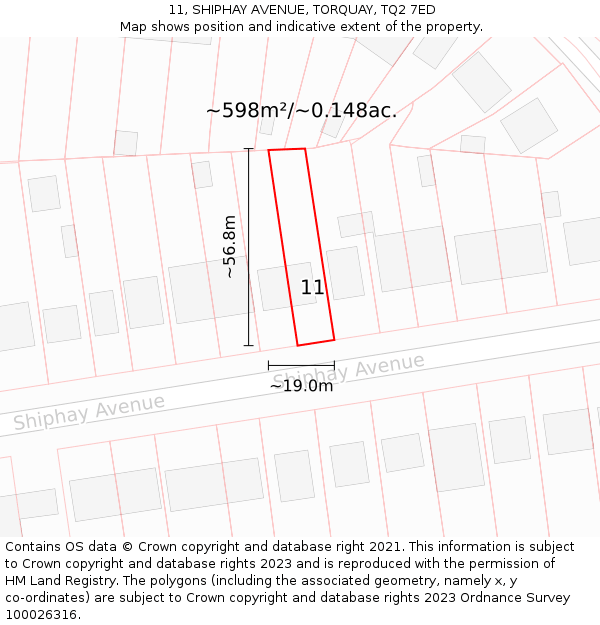 11, SHIPHAY AVENUE, TORQUAY, TQ2 7ED: Plot and title map