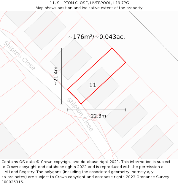 11, SHIPTON CLOSE, LIVERPOOL, L19 7PG: Plot and title map