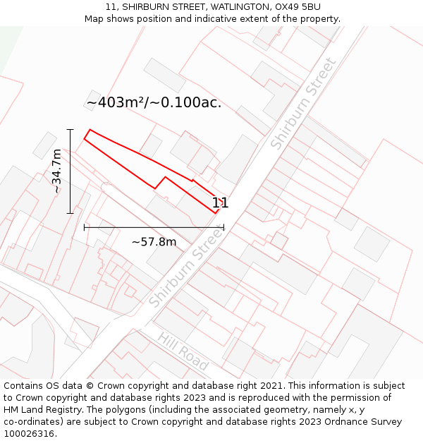 11, SHIRBURN STREET, WATLINGTON, OX49 5BU: Plot and title map