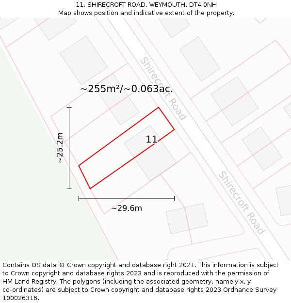 11, SHIRECROFT ROAD, WEYMOUTH, DT4 0NH: Plot and title map