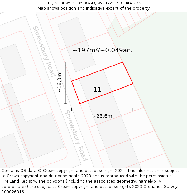 11, SHREWSBURY ROAD, WALLASEY, CH44 2BS: Plot and title map