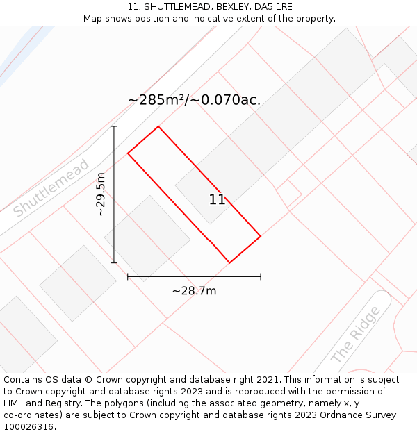 11, SHUTTLEMEAD, BEXLEY, DA5 1RE: Plot and title map