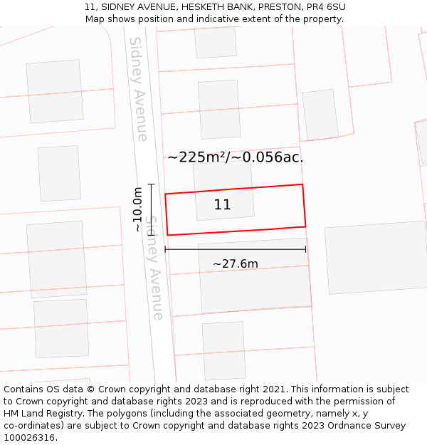 11, SIDNEY AVENUE, HESKETH BANK, PRESTON, PR4 6SU: Plot and title map