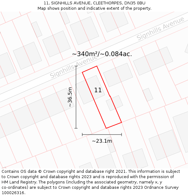 11, SIGNHILLS AVENUE, CLEETHORPES, DN35 0BU: Plot and title map