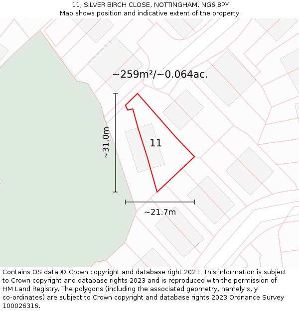 11, SILVER BIRCH CLOSE, NOTTINGHAM, NG6 8PY: Plot and title map