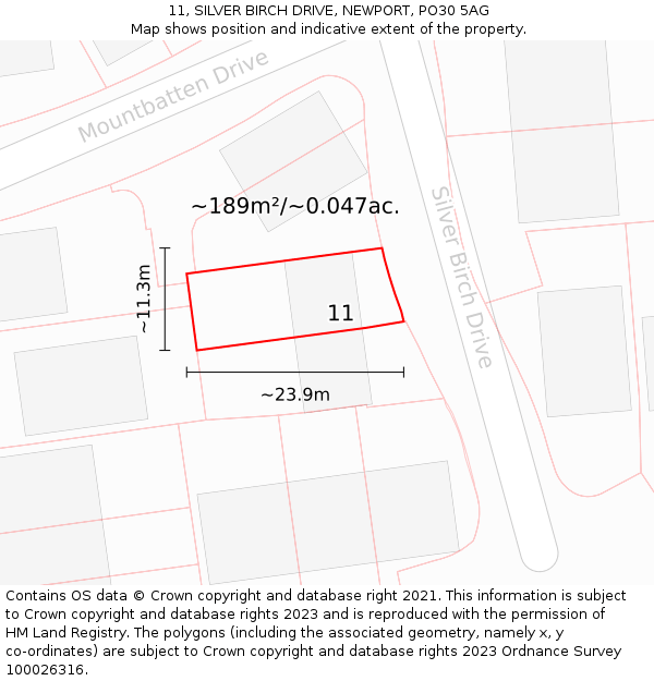 11, SILVER BIRCH DRIVE, NEWPORT, PO30 5AG: Plot and title map