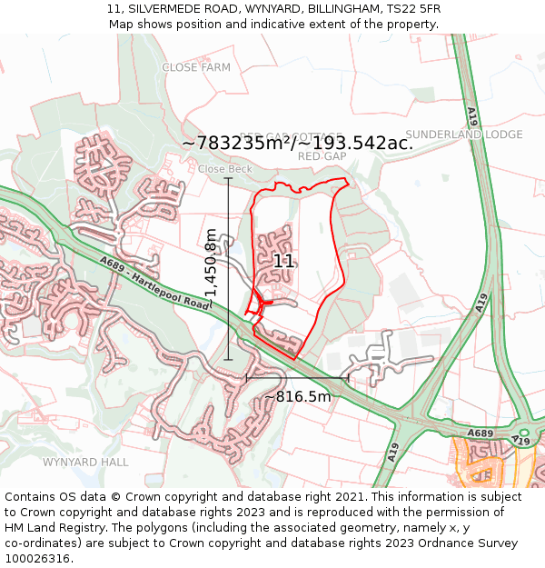 11, SILVERMEDE ROAD, WYNYARD, BILLINGHAM, TS22 5FR: Plot and title map