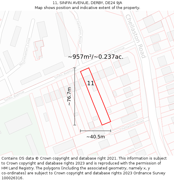 11, SINFIN AVENUE, DERBY, DE24 9JA: Plot and title map