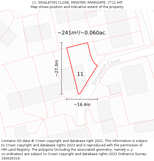 11, SINGLETON CLOSE, MINSTER, RAMSGATE, CT12 4AT: Plot and title map