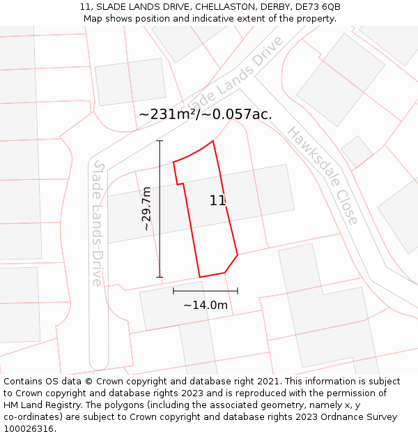 11, SLADE LANDS DRIVE, CHELLASTON, DERBY, DE73 6QB: Plot and title map