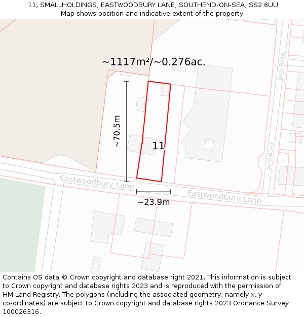 11, SMALLHOLDINGS, EASTWOODBURY LANE, SOUTHEND-ON-SEA, SS2 6UU: Plot and title map