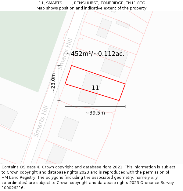 11, SMARTS HILL, PENSHURST, TONBRIDGE, TN11 8EG: Plot and title map