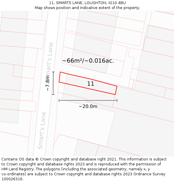 11, SMARTS LANE, LOUGHTON, IG10 4BU: Plot and title map